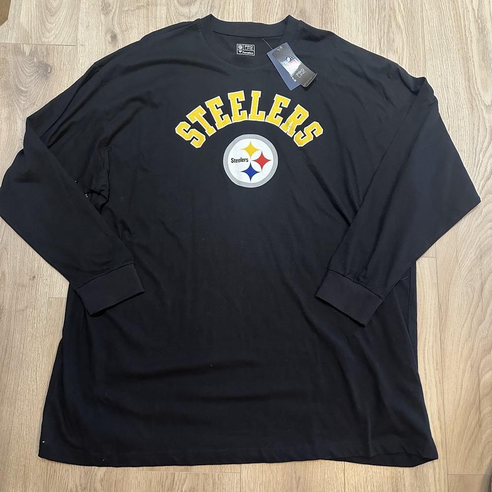 NWT Pittsburgh Steelers T-Shirt Men's 4XL Black Long Sleeve Fanatics NFL Pro
